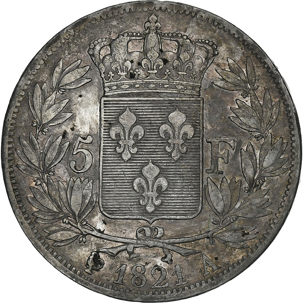 Francia, Louis XVIII, 5 Francs, Louis XVIII, 1821, Paris, Plata, MBC