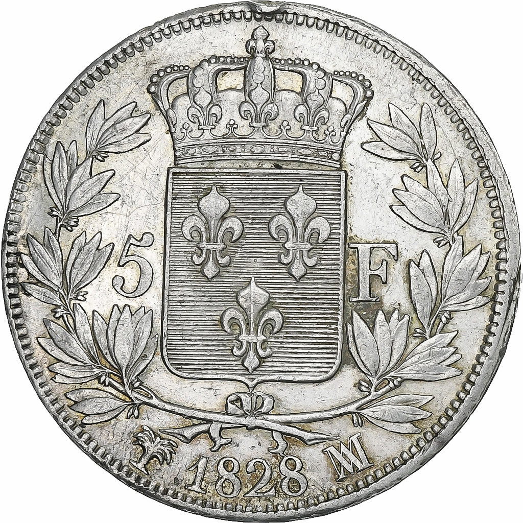 France, 5 Francs, Charles X, 1828, Marseille, Argent, TTB+, Gadoury:644