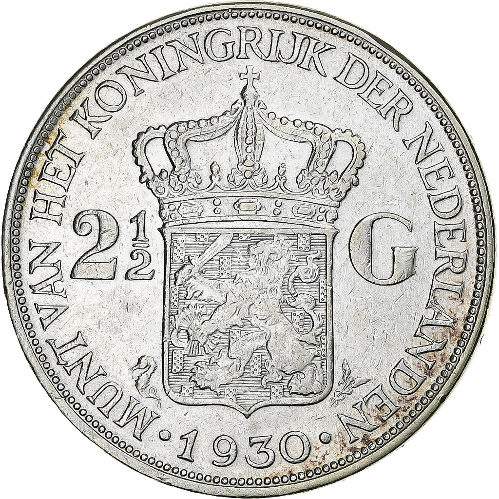 Nederland, Wilhelmina I, 2-1/2 Gulden, 1930, Utrecht, Zilver, ZF, KM:165
