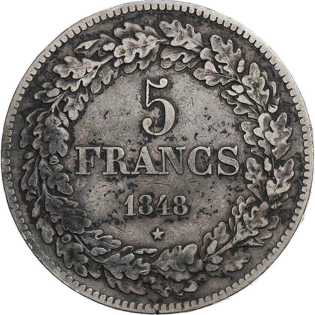Belgium, Leopold I, 5 Francs, 5 Frank, 1848, Silver, VF(30-35), KM:3.2