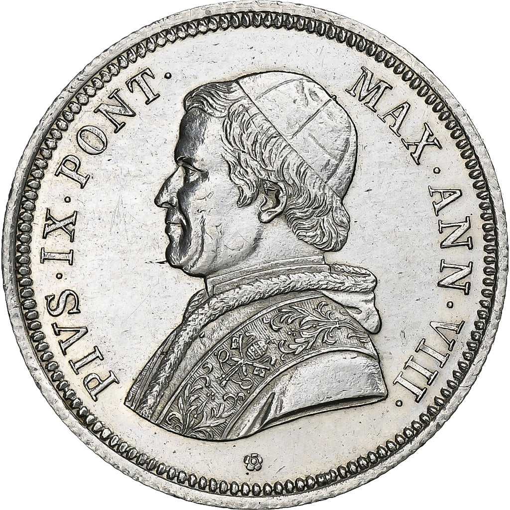 Papal States, Pius IX, 50 Baiocchi, 1853, Rome, Prata, MS63, KM:1357