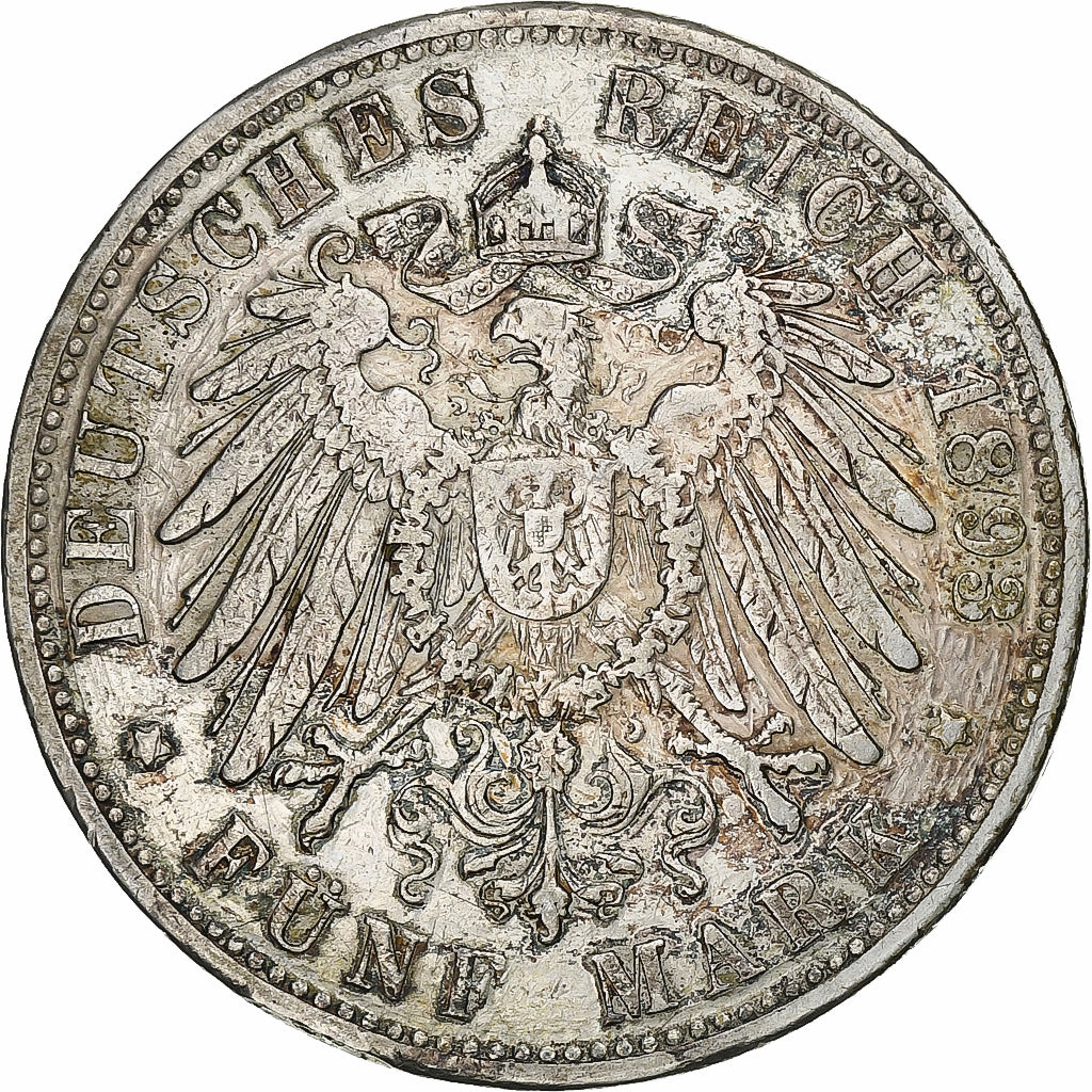 German States, BAVARIA, Otto, 5 Mark, 1893, Munich, Silver, EF(40-45), KM:915