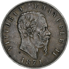 Italy, Vittorio Emanuele II, 5 Lire, 1871, Milan, Silver, EF(40-45), KM:8.3