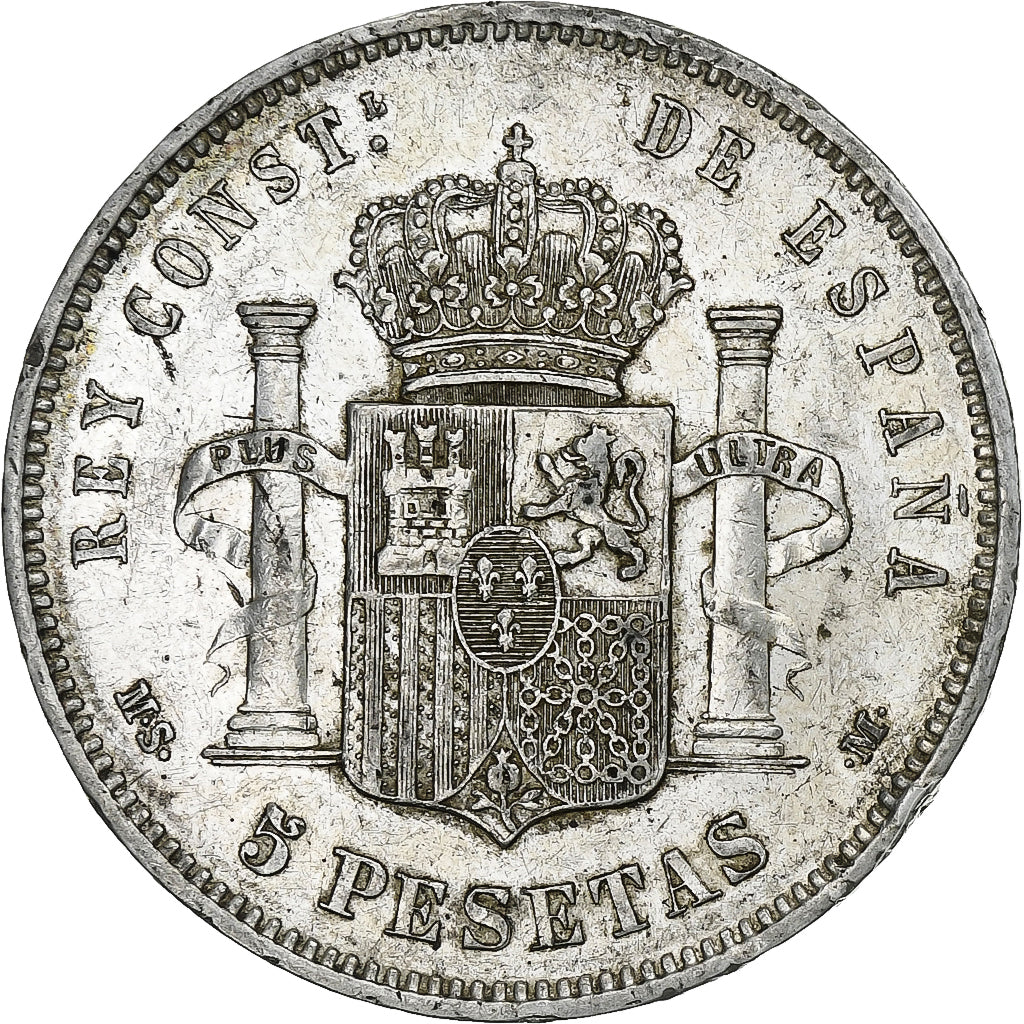 Spain, Alfonso XII, 5 Pesetas, 1884, Madrid, Silver, EF(40-45), KM:688