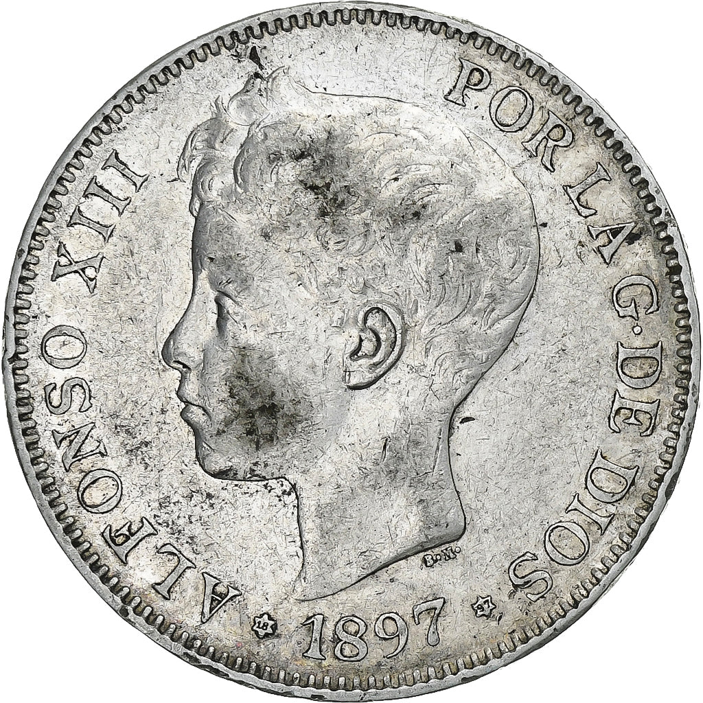 Spain, Alfonso XIII, 5 Pesetas, 1897, Madrid, Silver, EF(40-45), KM:707
