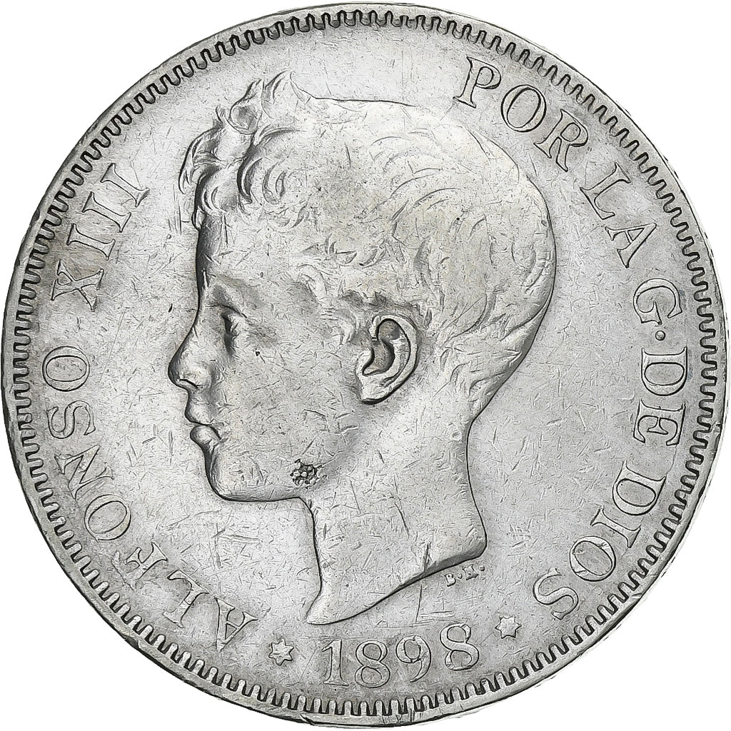 Espagne, Alfonso XIII, 5 Pesetas, 1898, Madrid, Argent, TB+, KM:707