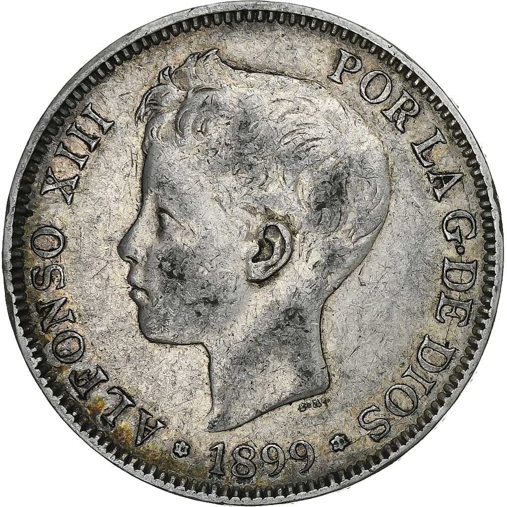 Spain, Alfonso XIII, 5 Pesetas, 1899, Valencia, Silver, EF(40-45), KM:707
