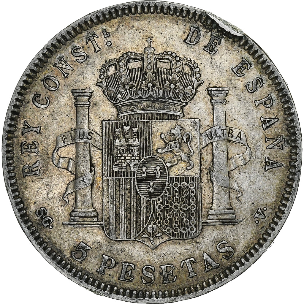 Spain, Alfonso XIII, 5 Pesetas, 1899, Valencia, Silver, EF(40-45), KM:707