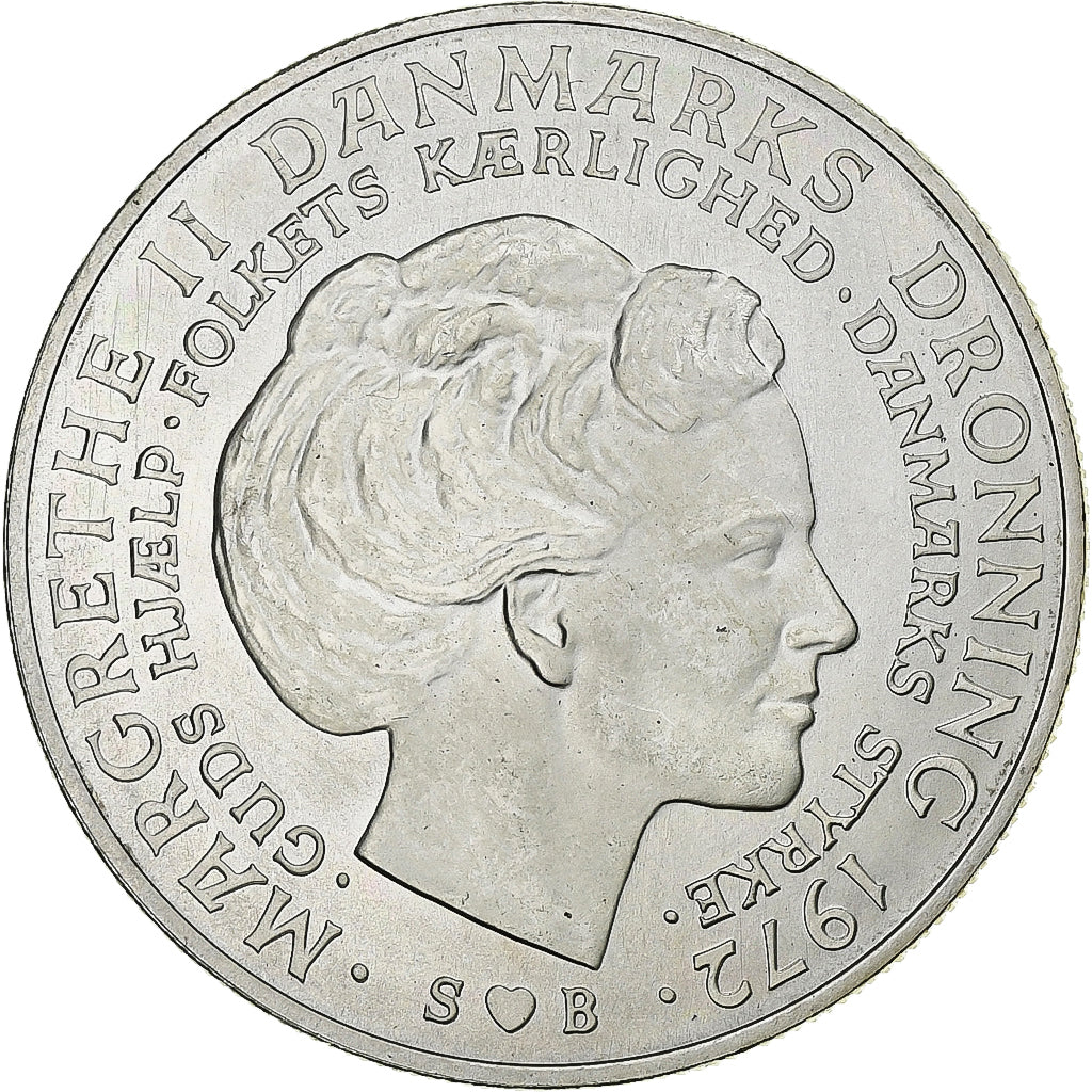 Dinamarca, Margrethe II, 10 Kroner, 1972, Copenhagen, Prata, MS(63), KM:858
