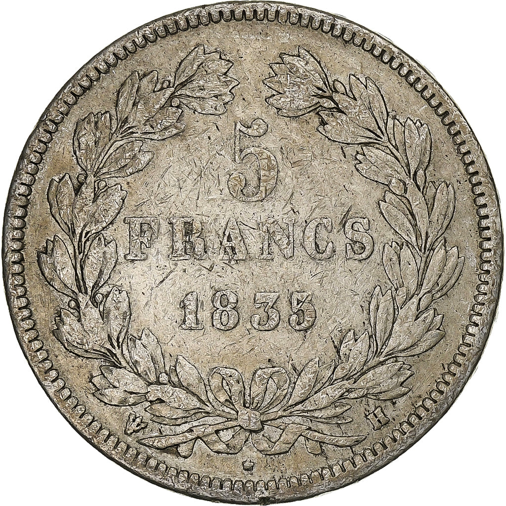 Francia, Louis-Philippe, 5 Francs, 1835, La Rochelle, Argento, MB, KM:749.5