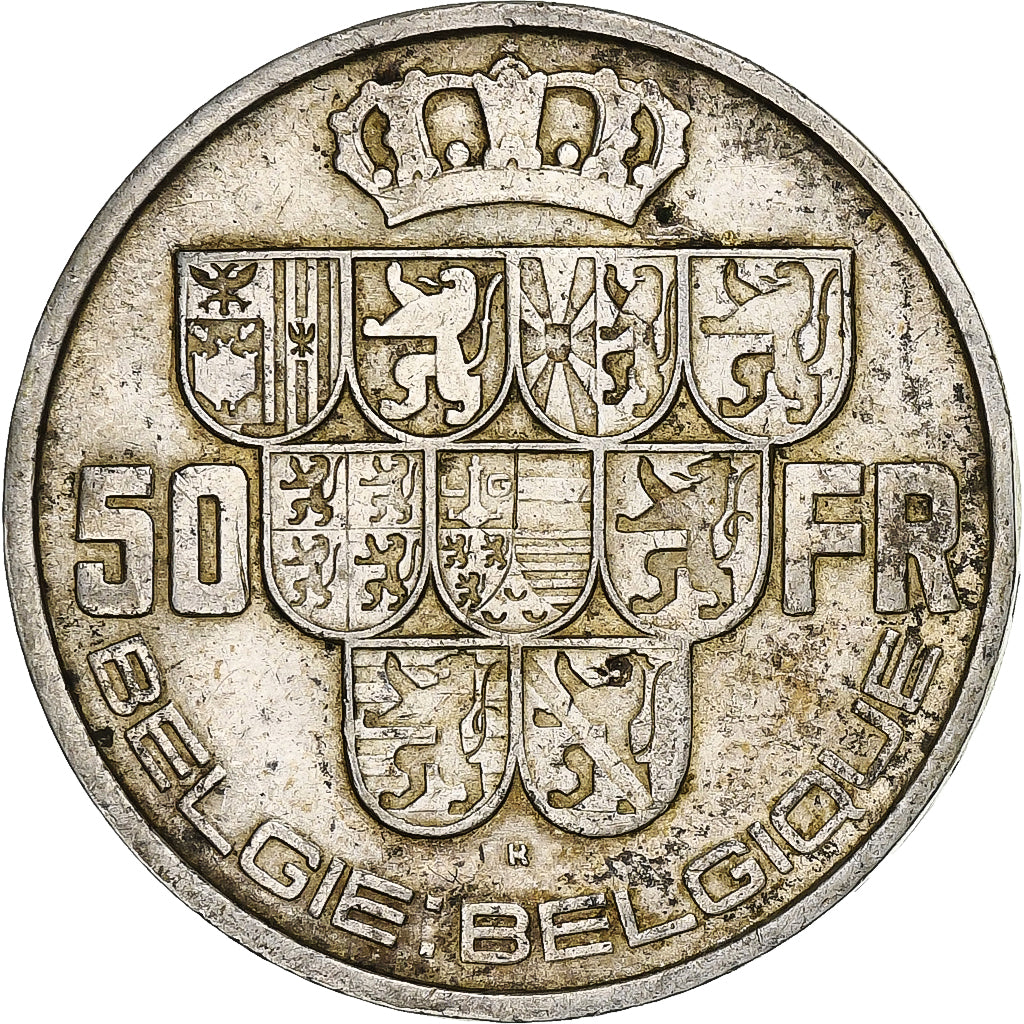 Belgium, 50 Francs, 50 Frank, 1939, Silver, EF(40-45), KM:122.1