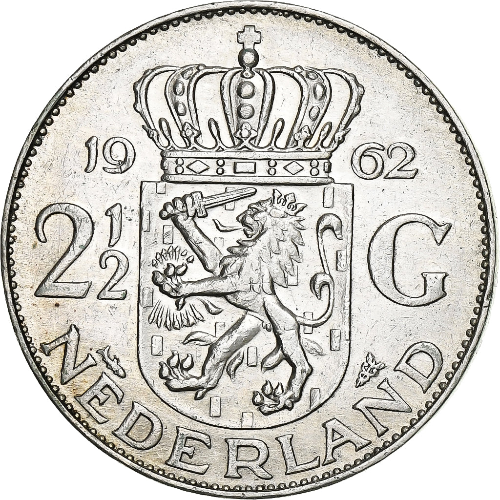 Niederlande, Juliana, 2-1/2 Gulden, 1962, Silber, VZ, KM:185