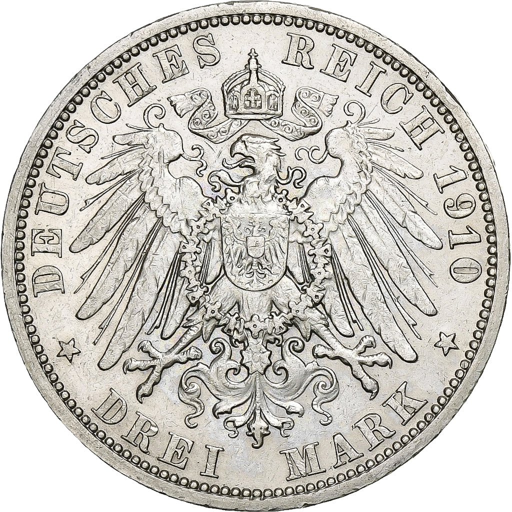 German States, PRUSSIA, Wilhelm II, 3 Mark, 1910, Berlin, Silver, AU(55-58)