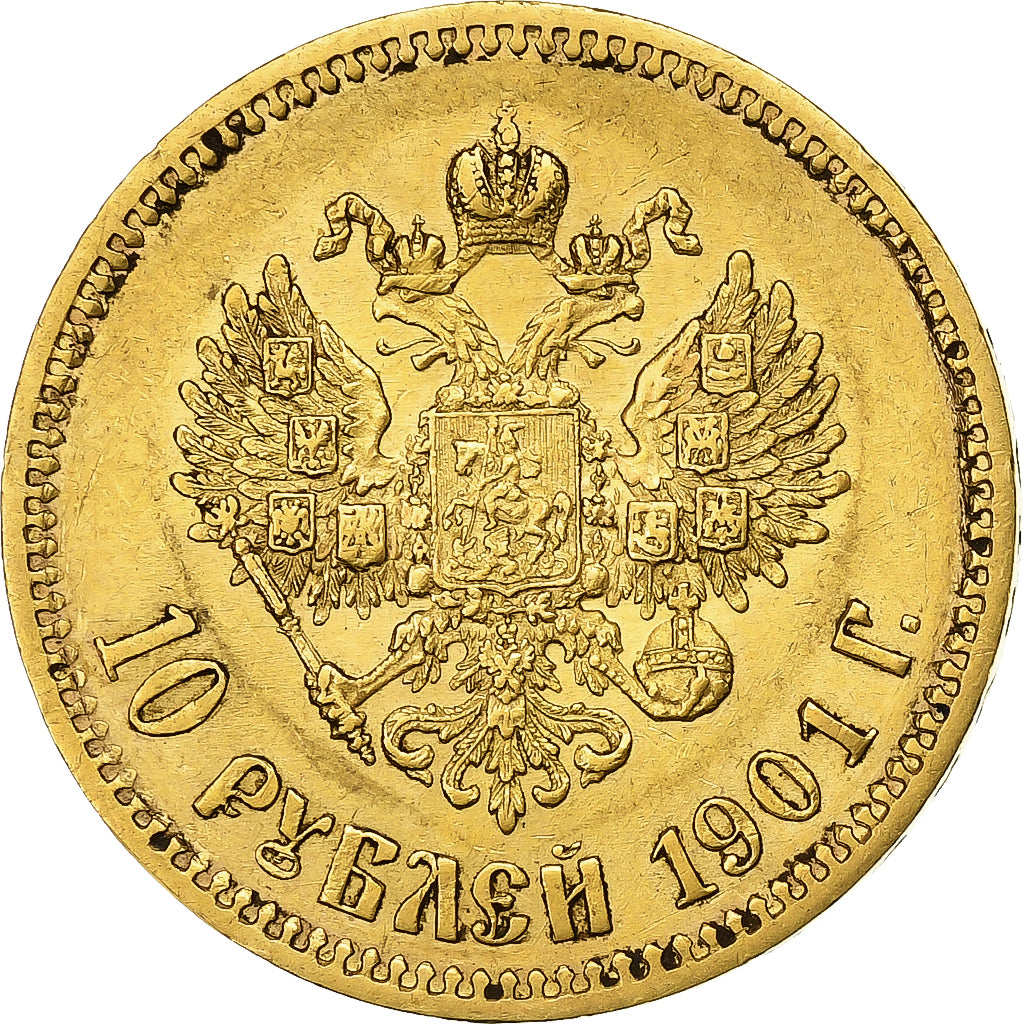 Rusia, Nicholas II, 10 Roubles, 1901, Saint Petersburg, Oro, MBC+, KM:64
