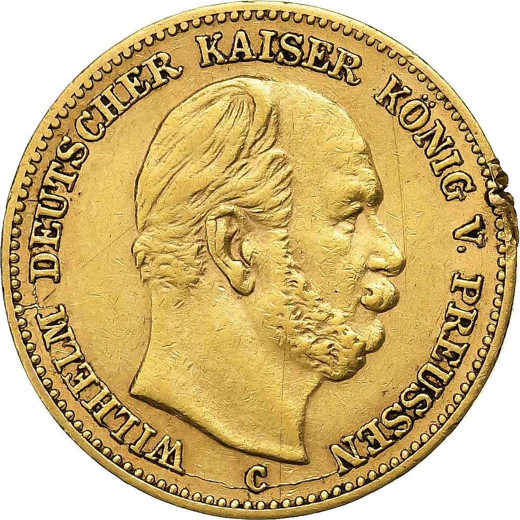 German States, PRUSSIA, Wilhelm I, 5 Mark, 1877, Frankfurt, Gold, VF(30-35)