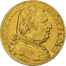 Francja, Louis XVIII, 20 Francs, Louis XVIII, 1815, Paris, Złoto, AU(50-53)