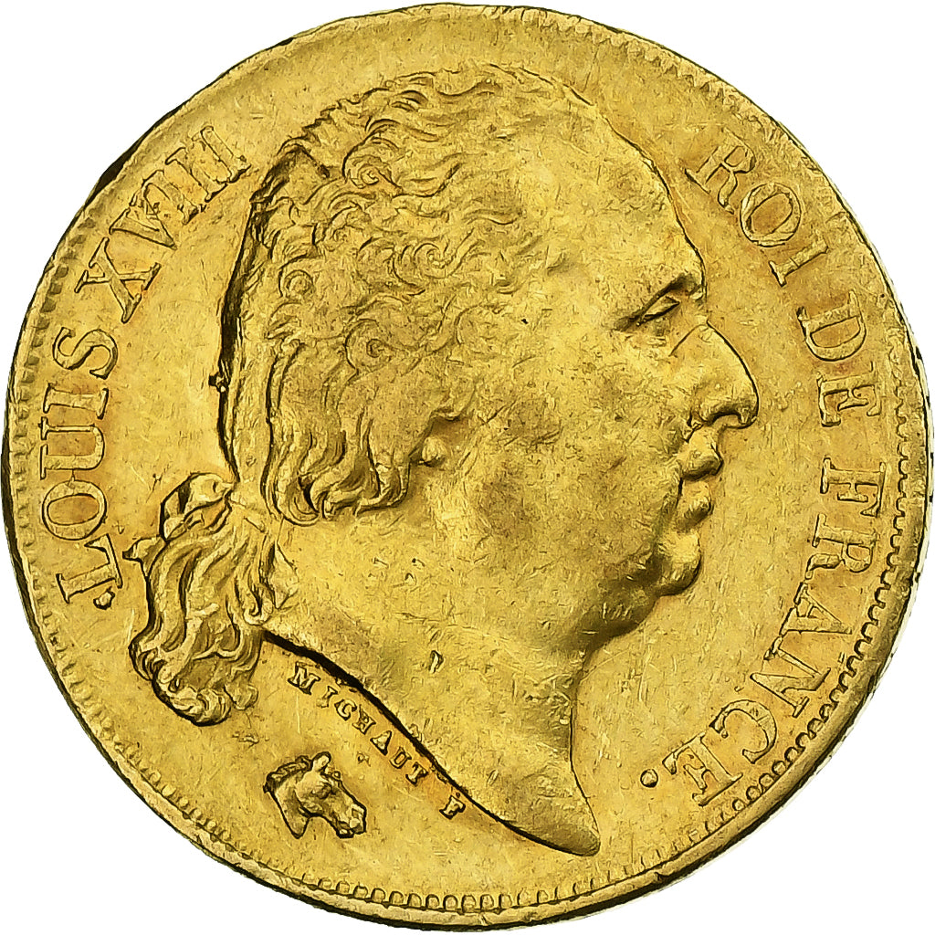 France, Louis XVIII, 20 Francs, 1817, Bayonne, Gold, AU(50-53), Le Franc:F.519