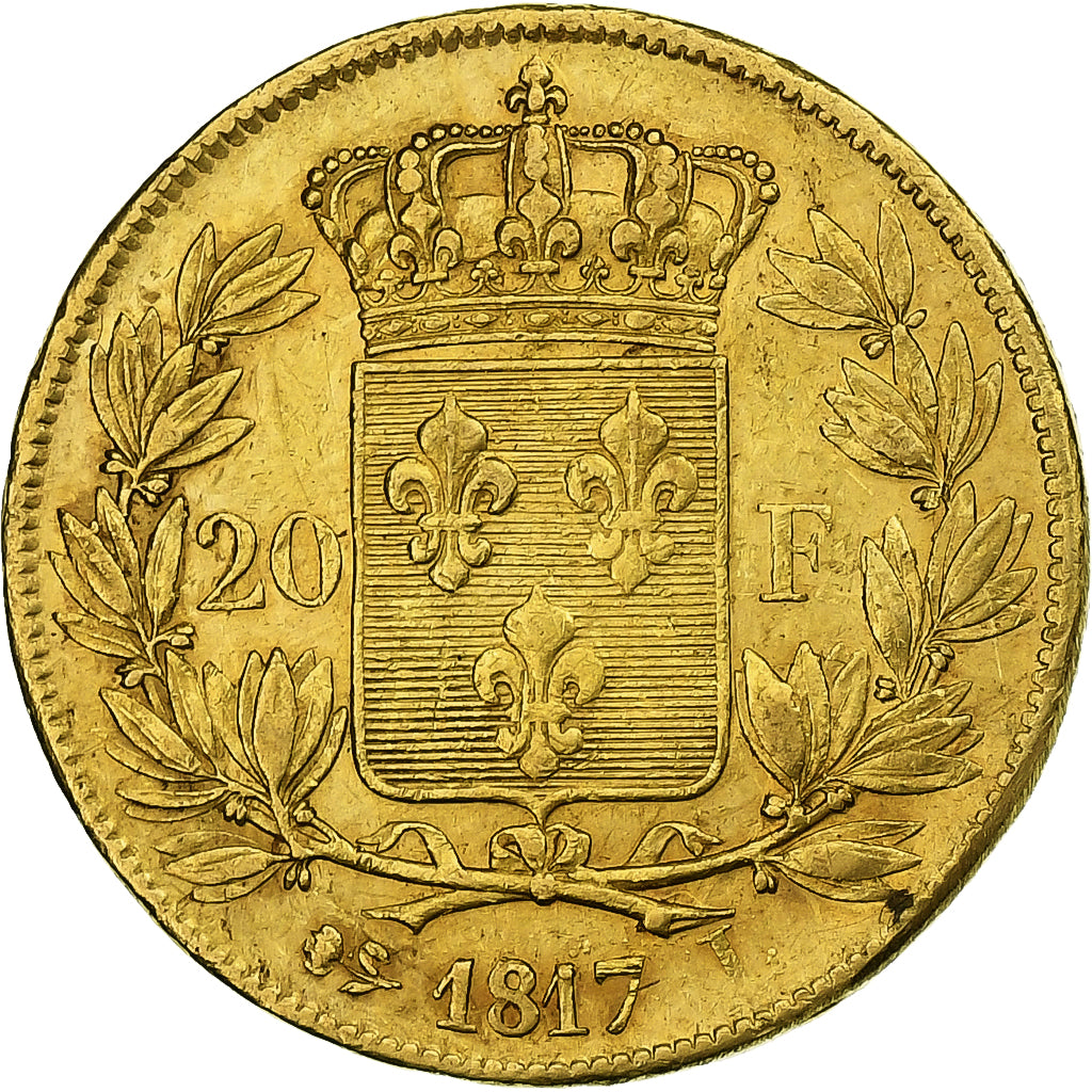 France, Louis XVIII, 20 Francs, 1817, Bayonne, Gold, AU(50-53), Le Franc:F.519