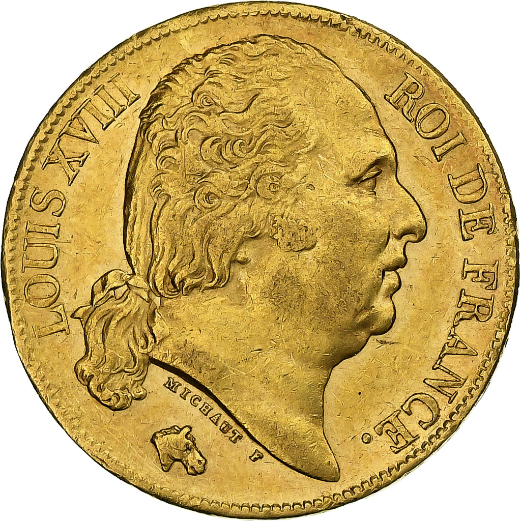 Francia, Louis XVIII, 20 Francs, 1819, Paris, Oro, SPL-, Gadoury:1028, Le