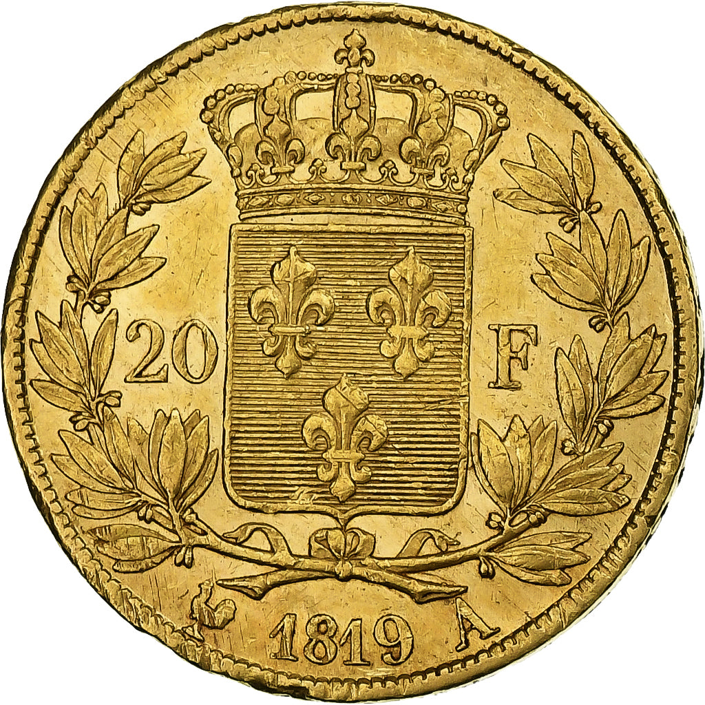 Francia, Louis XVIII, 20 Francs, 1819, Paris, Oro, SPL-, Gadoury:1028, Le