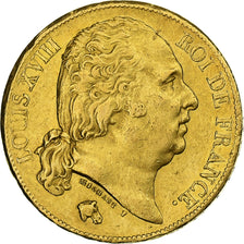 França, Louis XVIII, 20 Francs, 1820, Paris, Dourado, AU(55-58), Gadoury:1028