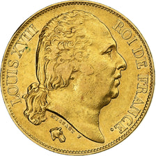 França, Louis XVIII, 20 Francs, 1822, Paris, Dourado, AU(50-53), Le
