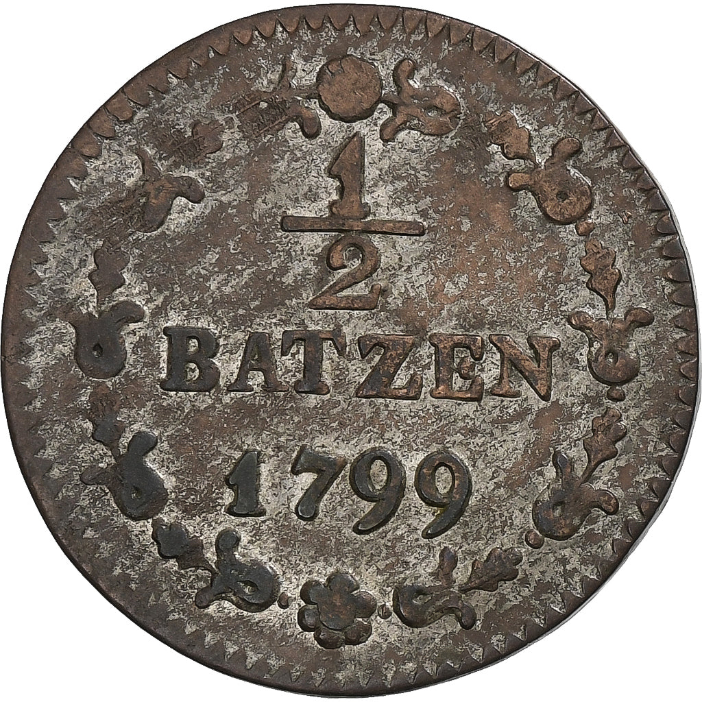 Suiza, 1/2 Batzen, 1799, Vellón, MBC, KM:A6