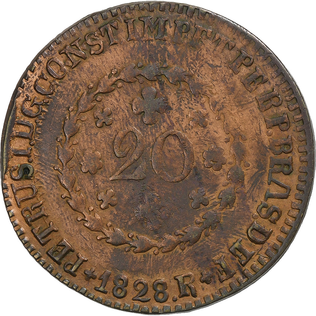 Brazil, Pedro I, 20 Reis, 1828, Rio de Janeiro, Copper, EF(40-45), KM:360.1