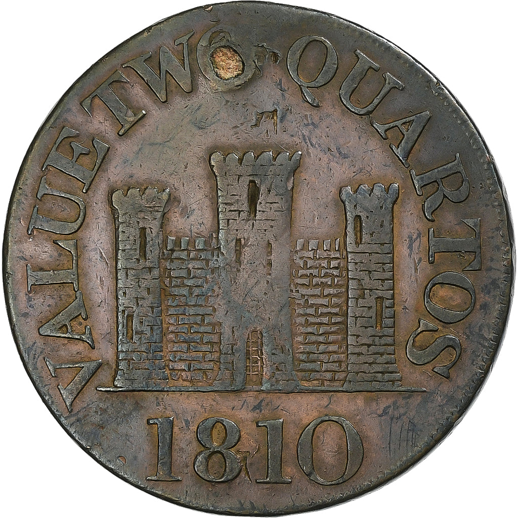 Gibraltar, 2 Quartos, 1810, Copper, VF(30-35), KM:Tn4.2