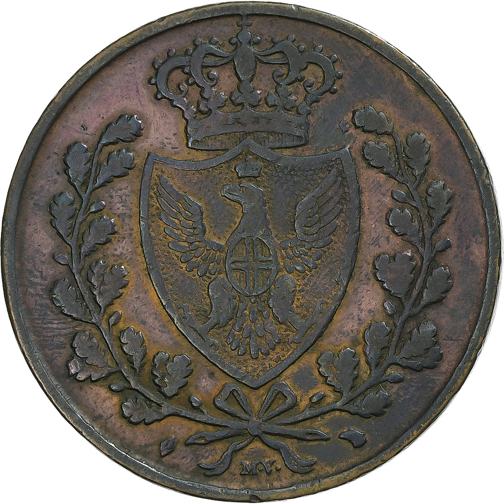 Italy, Kingdom of Sardinia, Carlo Felice, 5 Centesimi, 1826, Torino, Copper
