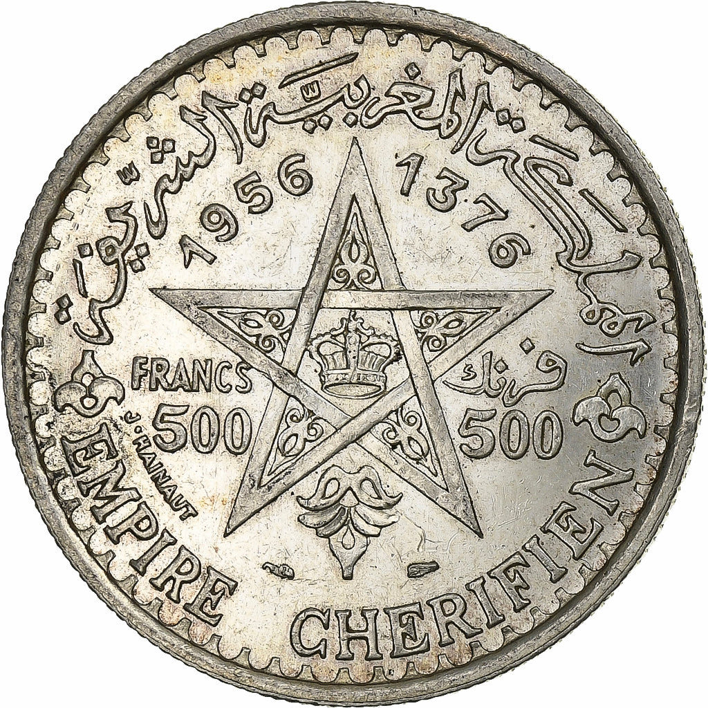 Maroc, Mohammed V, 500 Francs, 1956, Paris, Argent, SUP, KM:54
