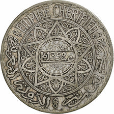 Morocco, Mohammed V, 20 Francs, 1933, Paris, Silver, EF(40-45), KM:39