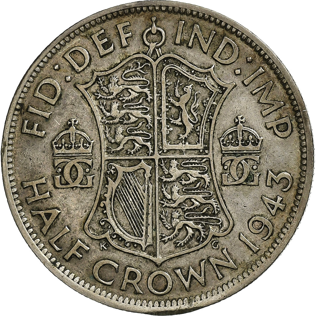 Grã-Bretanha, George VI, 1/2 Crown, 1943, Prata, EF(40-45), KM:856