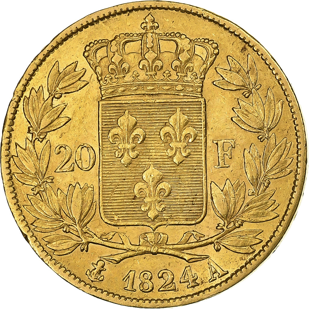 Frankreich, Louis XVIII, 20 Francs, 1824, Paris, Gold, VZ, Gadoury:1028