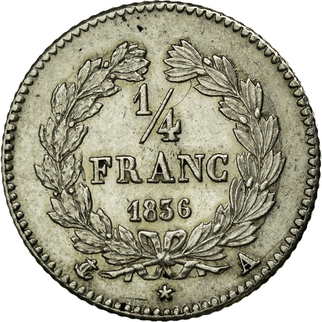Coin, France, Louis-Philippe, 1/4 Franc, 1836, Paris, AU(50-53), Silver