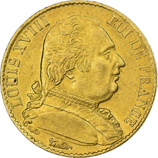 França, Louis XVIII, 20 Francs, 1814, Paris, Dourado, MS(60-62), Gadoury:1026