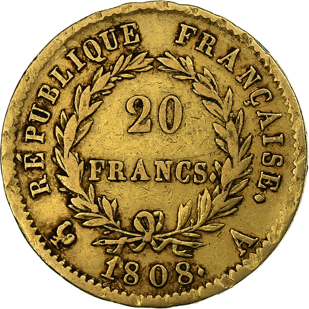 Frankrijk, 20 Francs, 1808, Paris, Goud, FR+, Gadoury:1024, Le Franc:F.515