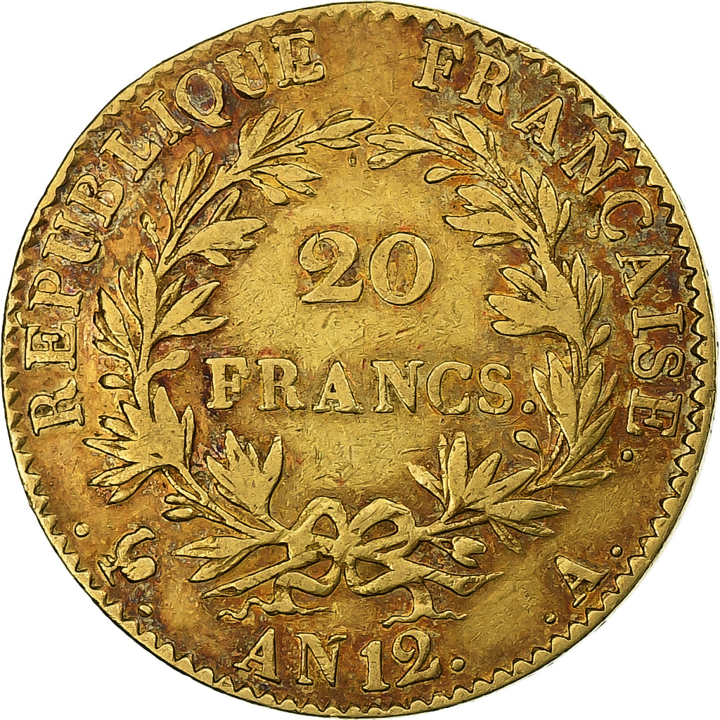 Francia, 20 Francs, Premier Consul, An 12, Paris, Oro, BC+, Gadoury:1020, KM:651