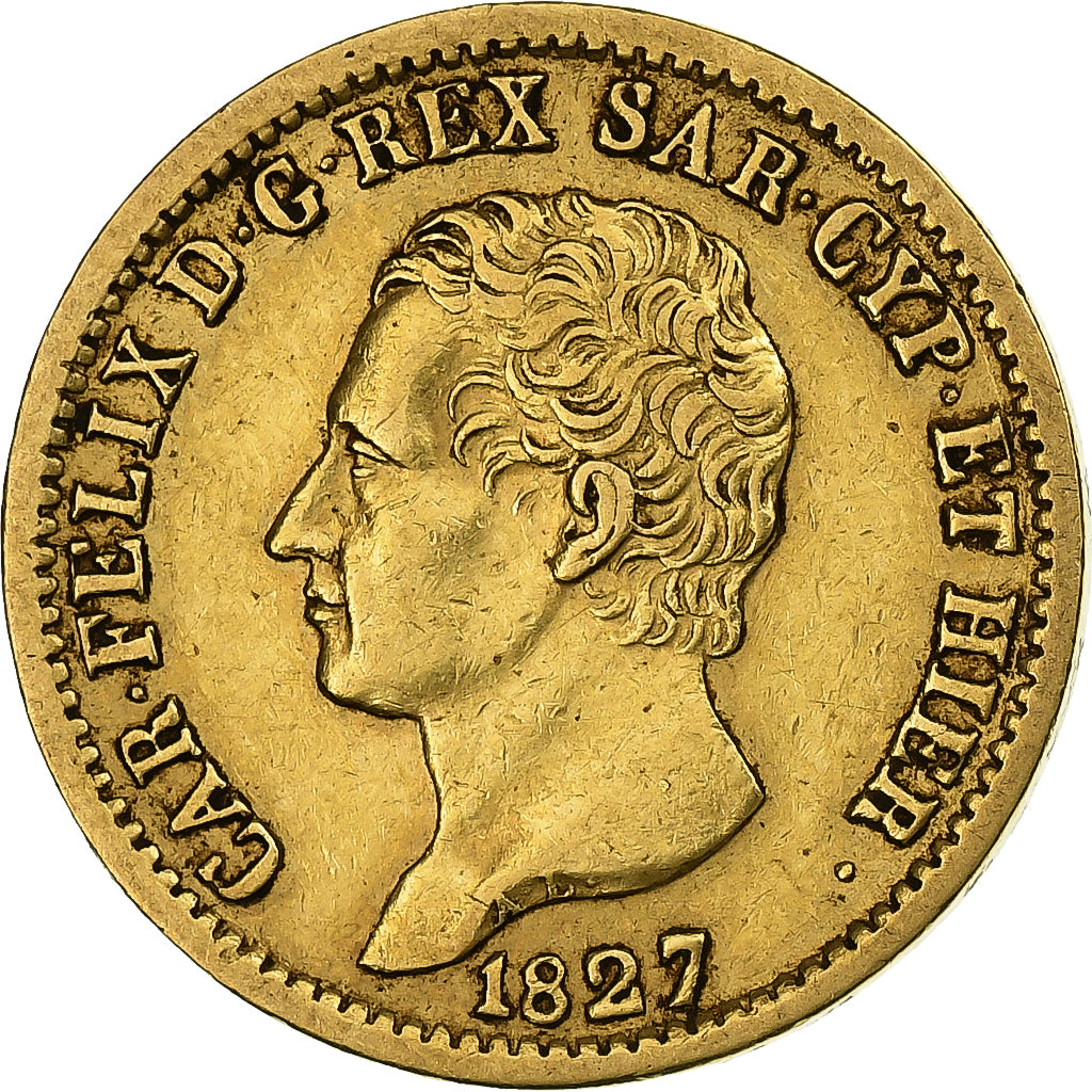 ITALIAN STATES, SARDINIA, Carlo Felice, 20 Lire, 1827, Torino, Gold, AU(50-53)