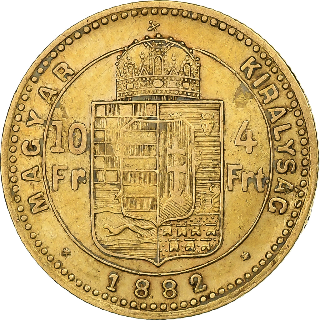 Hungría, Franz Joseph I, 4 Forint 10 Francs, 1882, Kremnica, Oro, EBC, KM:466
