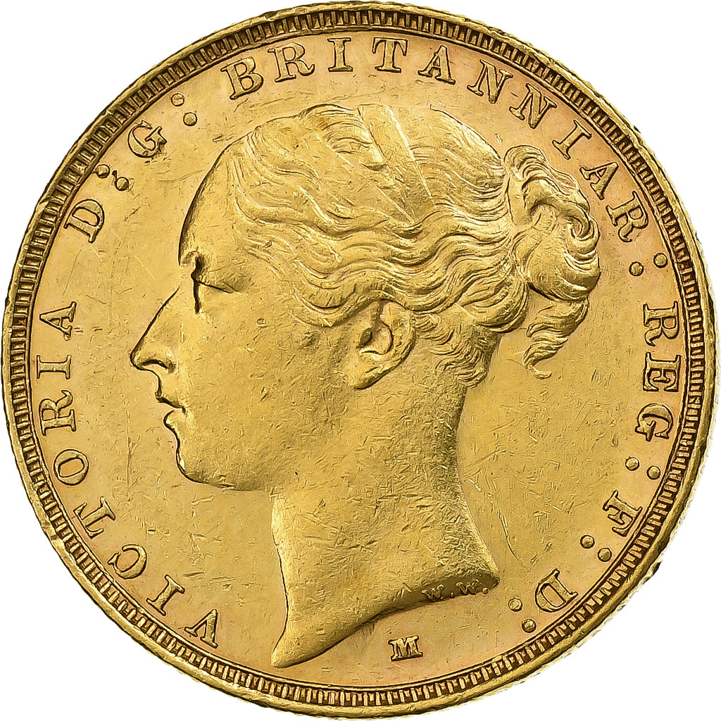 Australia, Victoria, Sovereign, 1887, Melbourne, Gold, MS(60-62), KM:7