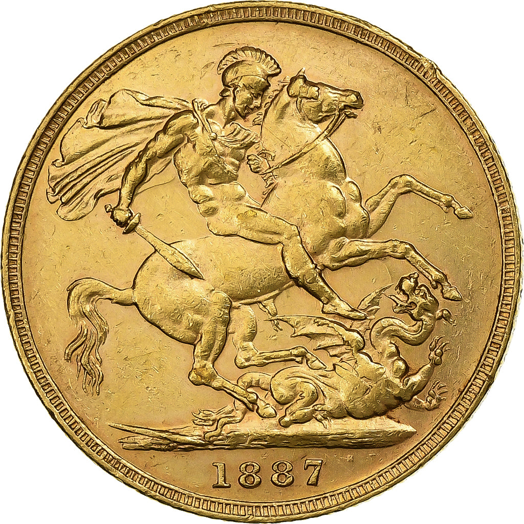 Australia, Victoria, Sovereign, 1887, Melbourne, Gold, MS(60-62), KM:7