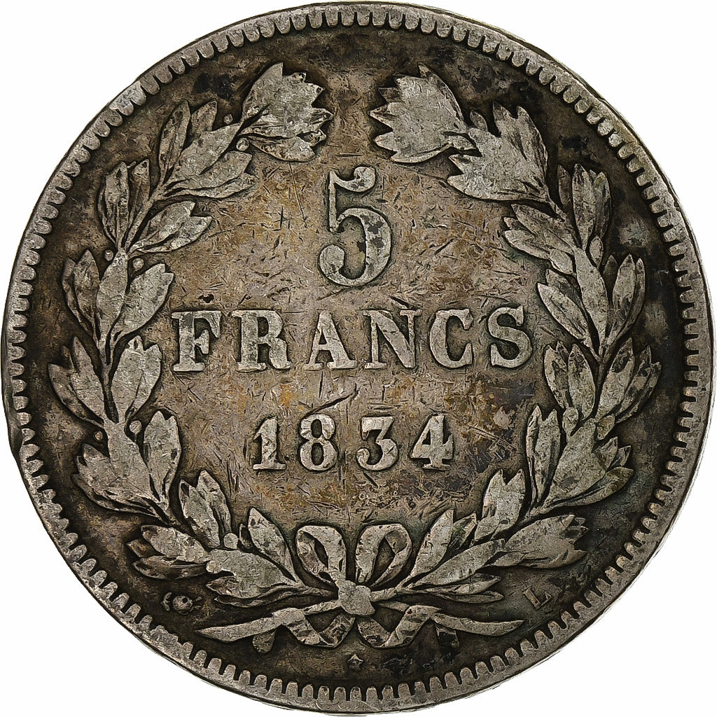 France, 5 Francs, Louis-Philippe, 1834, Bayonne, Silver, VF(20-25), Gadoury:678