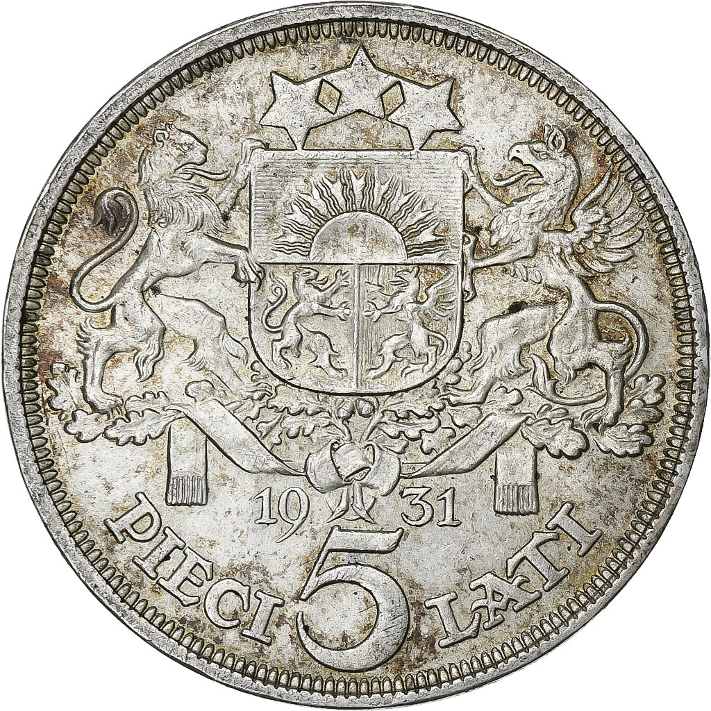 Latvia, 5 Lati, 1931, Silver, AU(55-58), KM:9