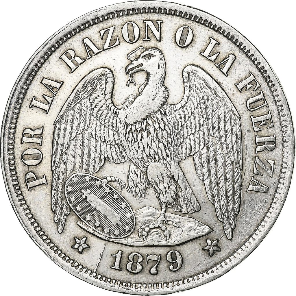 Chile, Peso, 1879, Santiago, Silver, EF(40-45), KM:142.1