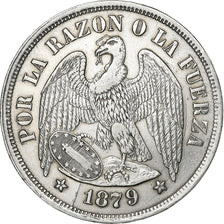 Chile, Peso, 1879, Santiago, Silver, EF(40-45), KM:142.1