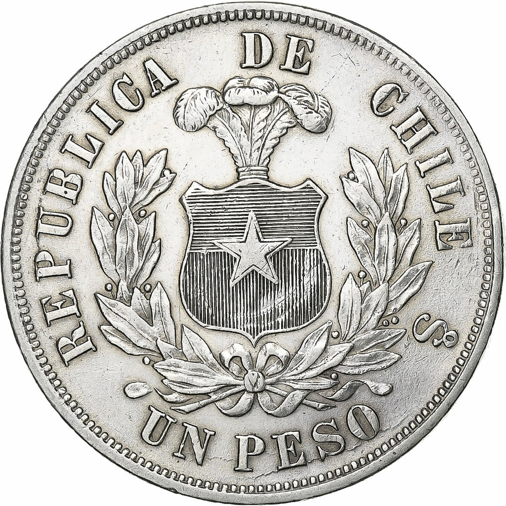 Chile, Peso, 1879, Santiago, Silver, EF(40-45), KM:142.1