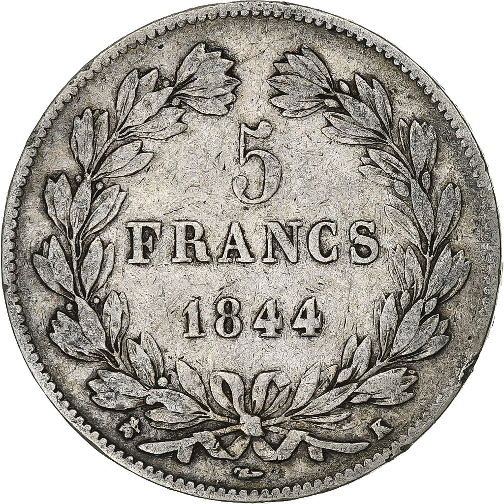 France, 5 Francs, Louis-Philippe, 1844, Bordeaux, Silver, VF(20-25)