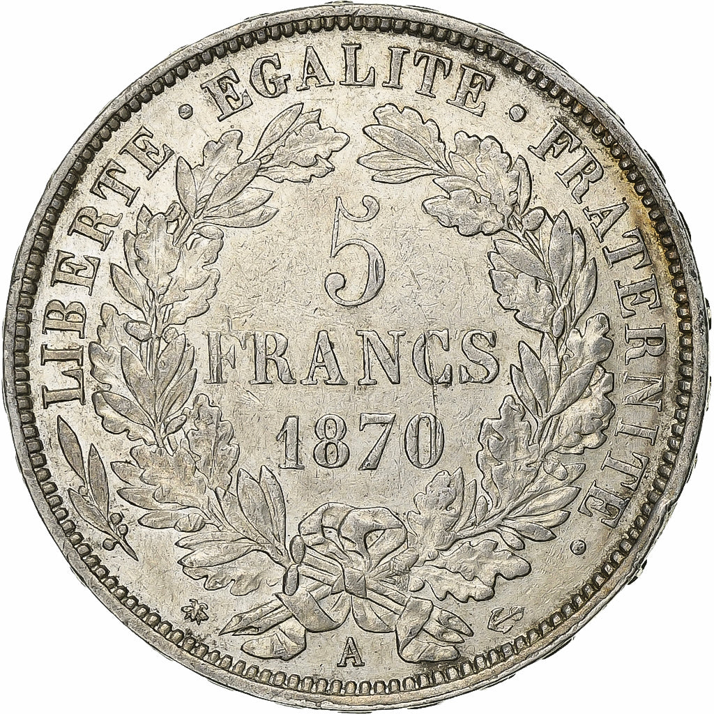 Frankrijk, 5 Francs, Cérès, 1870, Paris, Zilver, PR, Gadoury:743, KM:819
