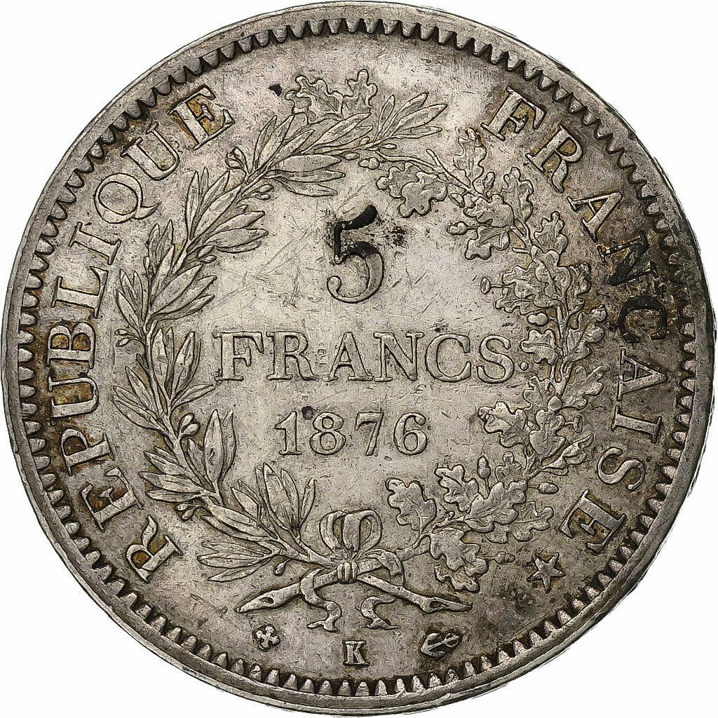 Frankrijk, 5 Francs, Hercule, 1876, Bordeaux, Zilver, ZF+, Gadoury:745a, Le